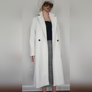ZARA WOOL BLEND WHITE LONG LINED DOUBLE BREASTED COAT SMALL S